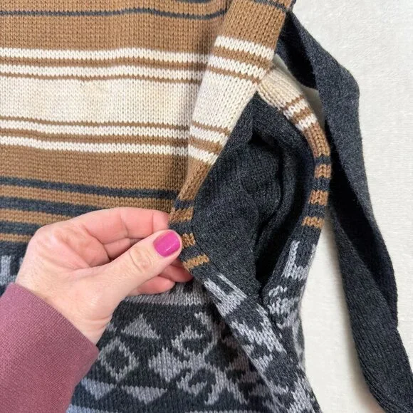 Stetson Womens Southwestern Cardigan Sweater Belted Shawl Collar L Brown/Gray St - Picture 4 of 8